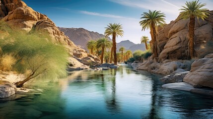 A photo of a remote desert oasis