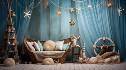 A photo of a studio with a nautical theme
