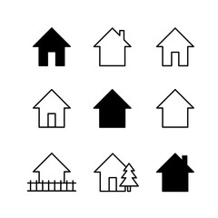 Collection of various house icons representing homes, buildings, and real estate in vector format, ideal for web design, logos, and business graphics