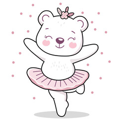Cartoon cute dancing bear ballerina, vector illustration