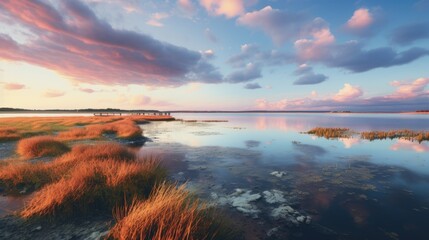 A photo of an estuary with oyster beds