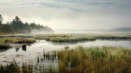 A photo of an estuary with wetlands