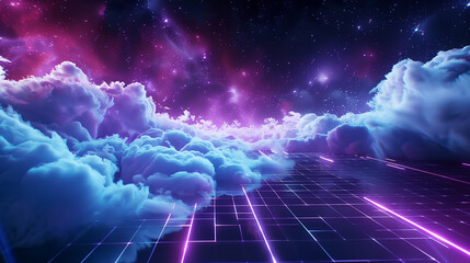 レーザーグリッドや星空の背景画像。青と紫色。サイバー系統。
Laser grid and starry sky background images. Blue and purple. Cyber system. [Generative AI] - obrazy, fototapety, plakaty