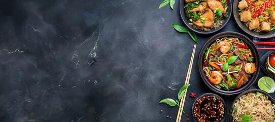  asian cuisine on dark background. Ai generative. - Powered by Adobe
