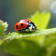Fototapeta premium A ladybug on a leaf in the field.