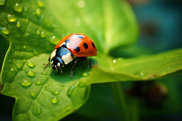 Obraz premium A ladybug on a leaf in the field.