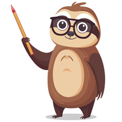 Cute Sloth Mammal as Teacher with glasses. vector design