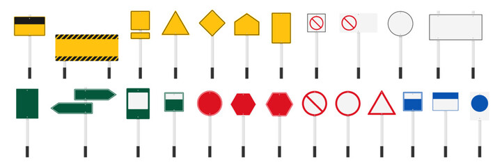 Empty traffic signs or Various blank road sign isolated on white background. illustration vector © sichon