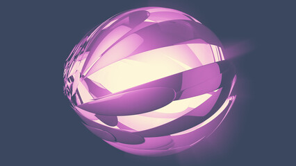 An energy orb wrapped with glossy strips on a dark background.
