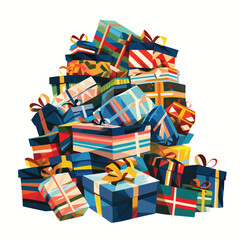 Big pile of colorful wrapped Vintage gift boxes.