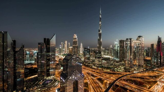 View of Dubai Skyline, Day to Night Transition _ Dubai, UAE