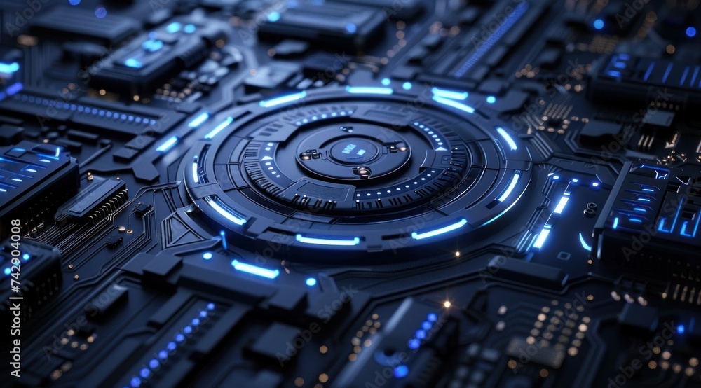 Poster digital innovation, the image captures a futuristic landscape of abstract technology, where lines an