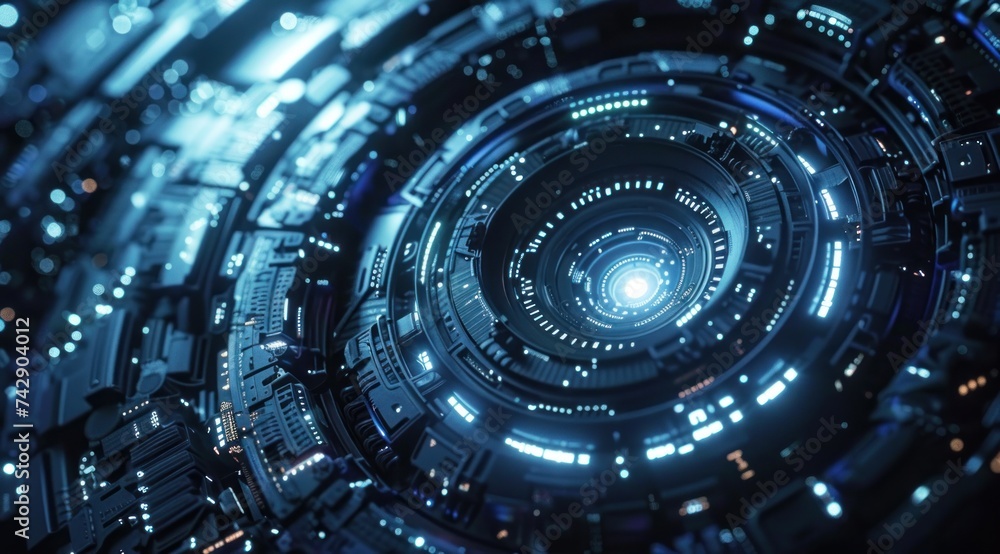 Poster digital innovation, the image captures a futuristic landscape of abstract technology, where lines an