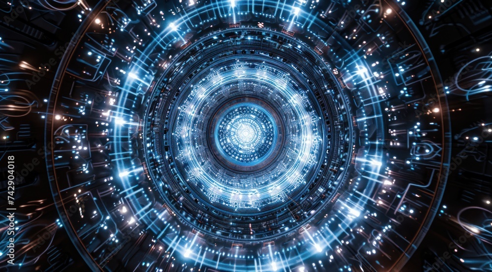Poster digital innovation, the image captures a futuristic landscape of abstract technology, where lines an