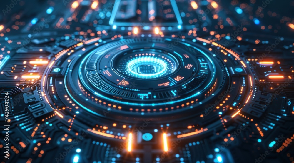 Poster digital innovation, the image captures a futuristic landscape of abstract technology, where lines an
