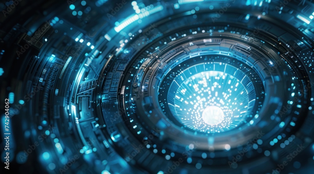 Poster digital innovation, the image captures a futuristic landscape of abstract technology, where lines an