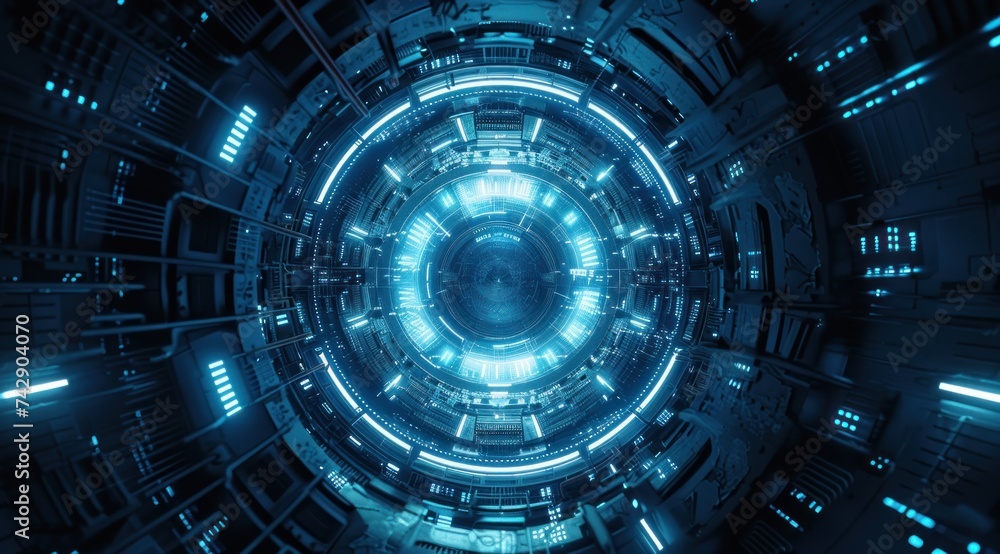 Poster digital innovation, the image captures a futuristic landscape of abstract technology, where lines an