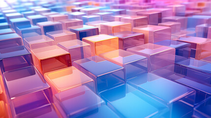 Abstract Landscape of Reflective Colorful Cubes created with Generative AI technology