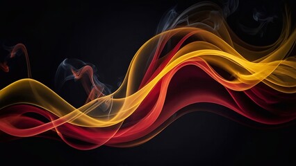Yellow and red smokes flowing on dark background 