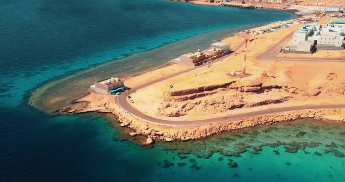 Drone view of a beach in Tabuk, Saudi Arabia.