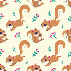 CUTE SQUIRREL WITH FLORAL SEAMLESS PATTERN
