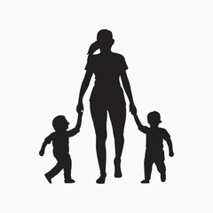 Mother and Baby Silhouette, Mother's Day vector illustration set, white background.