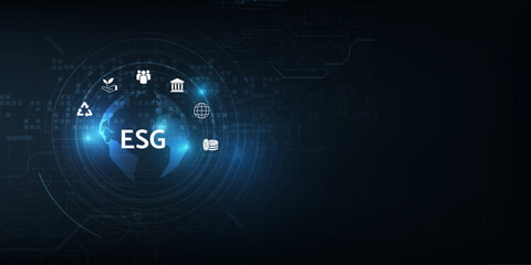 Sustainable business on networked connection vector illustration on blue color background. ESG icon concept .Environmental,Social and Corporate Government.