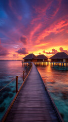 Fototapeta na wymiar Maldives at a resort on the island at sunset.