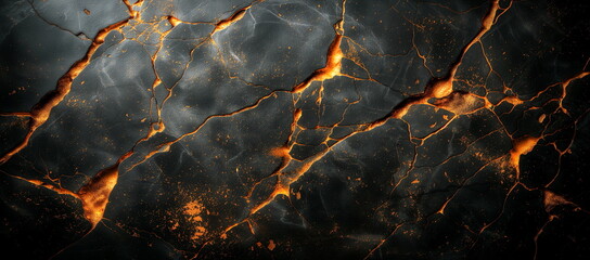A cracked black surface with glowing orange fissures, creating a dramatic and intense texture of contrast