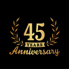 Celebrating 45 years anniversary logo design template. 45th anniversary celebrations logotype. Vector and illustrations.