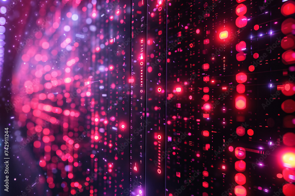 Poster abstract image of red and pink bokeh lights on a dark background