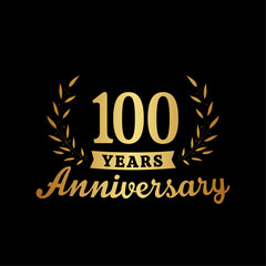 Celebrating 100 years anniversary logo design template. 100th anniversary celebrations logotype. Vector and illustrations.
