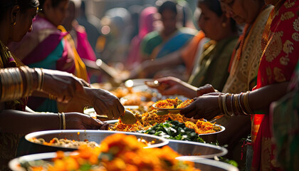 Indian Community Sharing Food during Festival - obrazy, fototapety, plakaty