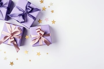 Fototapeta na wymiar Elegant Gift Boxes with Golden Ribbons and Stars 