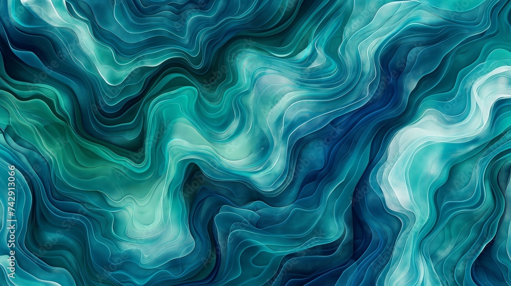Poster layers of blue and green create a texture and sense of movement reminiscent of watercolor on rough p