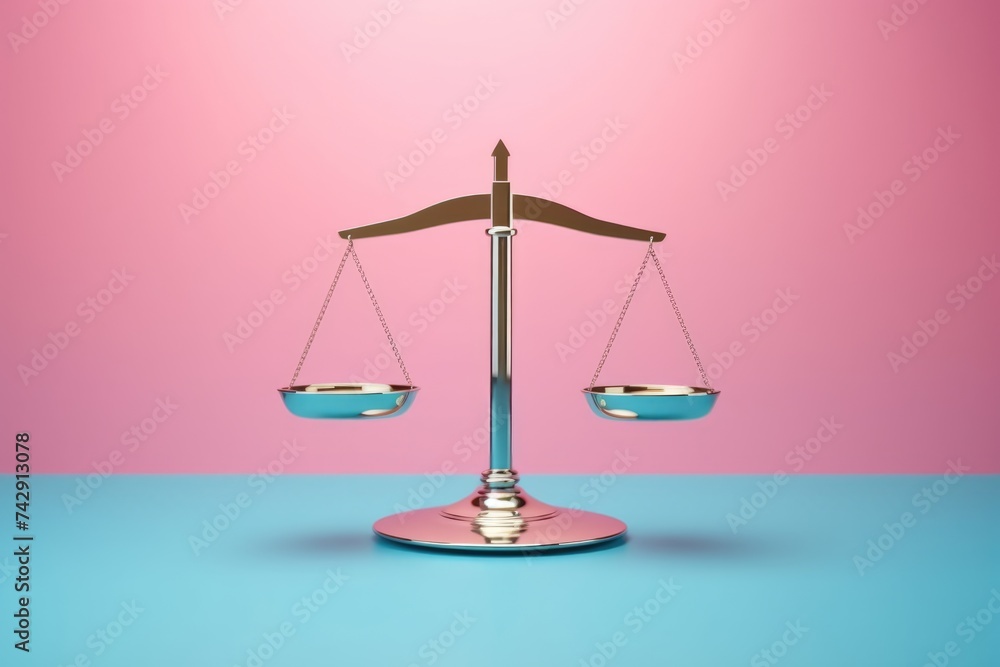 Wall mural balanced scale on a soft-hued backdrop. elegant balance scale on pastel background