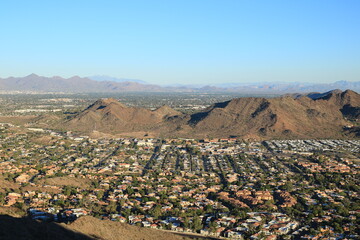 Desert mountain living in Phoenix and Scottsdale as seen from North Mountain Park hiking trail, Arizona