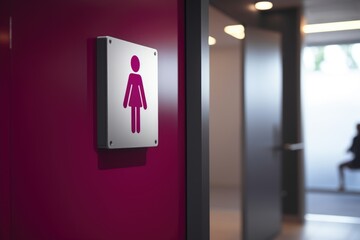 A female restroom sign in focus with a blurred background, representing gender-specific public facilities. Female Restroom Sign with Blurred Background