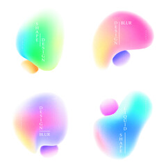 Set of vector blurred shapes or gradient blur element. Soft watercolor palette or abstract gradient fluid element. Colorful background effect blobs. Fluorescent radiant creative backdrop. Glow effect