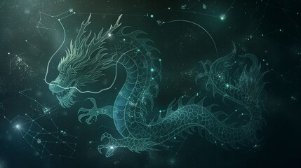 An ethereal Chinese dragon outlined against a starry sky,  - obrazy, fototapety, plakaty