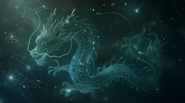 An ethereal Chinese dragon outlined against a starry sky, 
