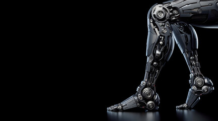 A robotic leg isolated in black
