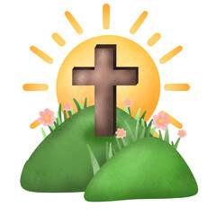 Cross with sun easter day clipart