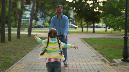 happy family, father spinning child his arms, playing superhero, children running park sunset, child can run with great joy, strengthens heart muscle, children distance, wellness, fun, running child