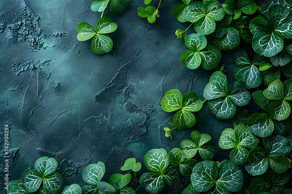 Poster st. patrick's day with green clover and green background with copy space