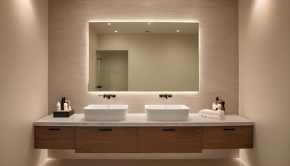 Fototapeta na wymiar bathroom set on ceramic wall with lighting of luxury room