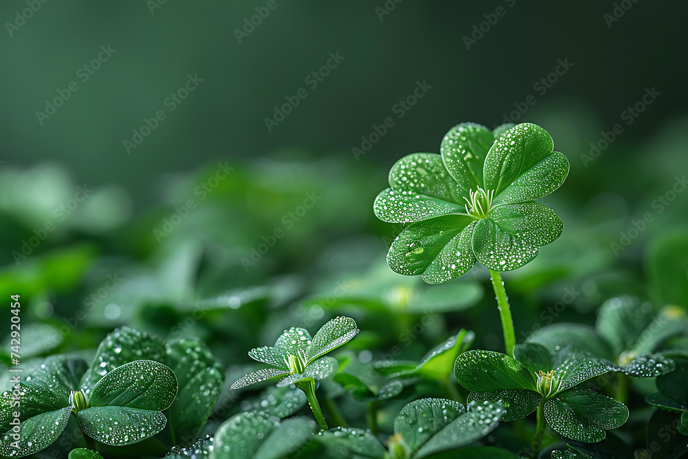 Poster st. patrick's day with green clover and green background with copy space