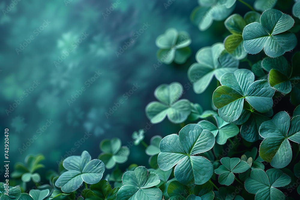 Poster st. patrick's day with green clover and green background with copy space