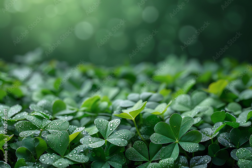 Poster st. patrick's day with green clover and green background with copy space