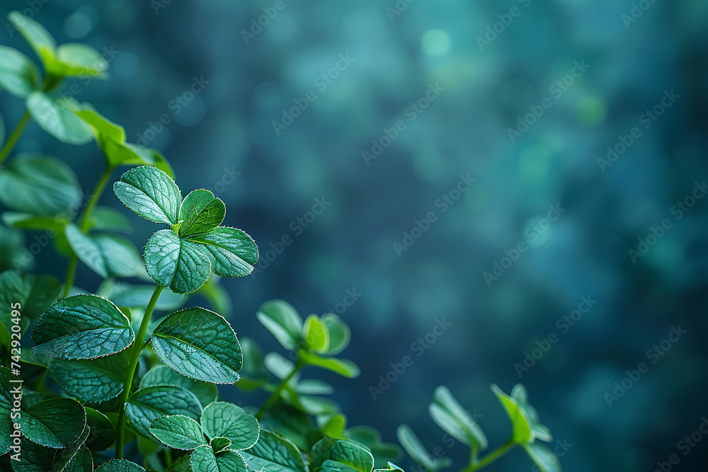Poster st. patrick's day with green clover and green background with copy space